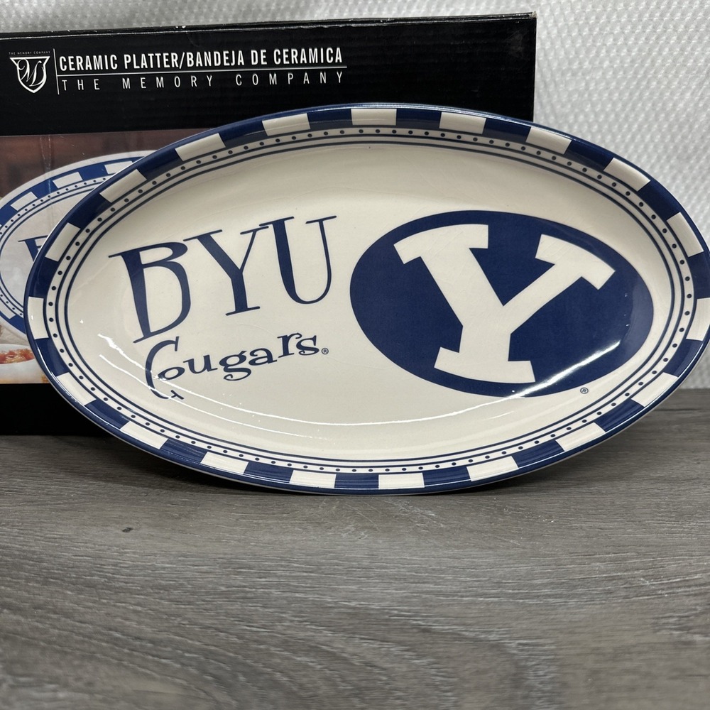 The Memory Company BYU Cougars Platter Unisex M Blue NEW Ceramic Football Tray